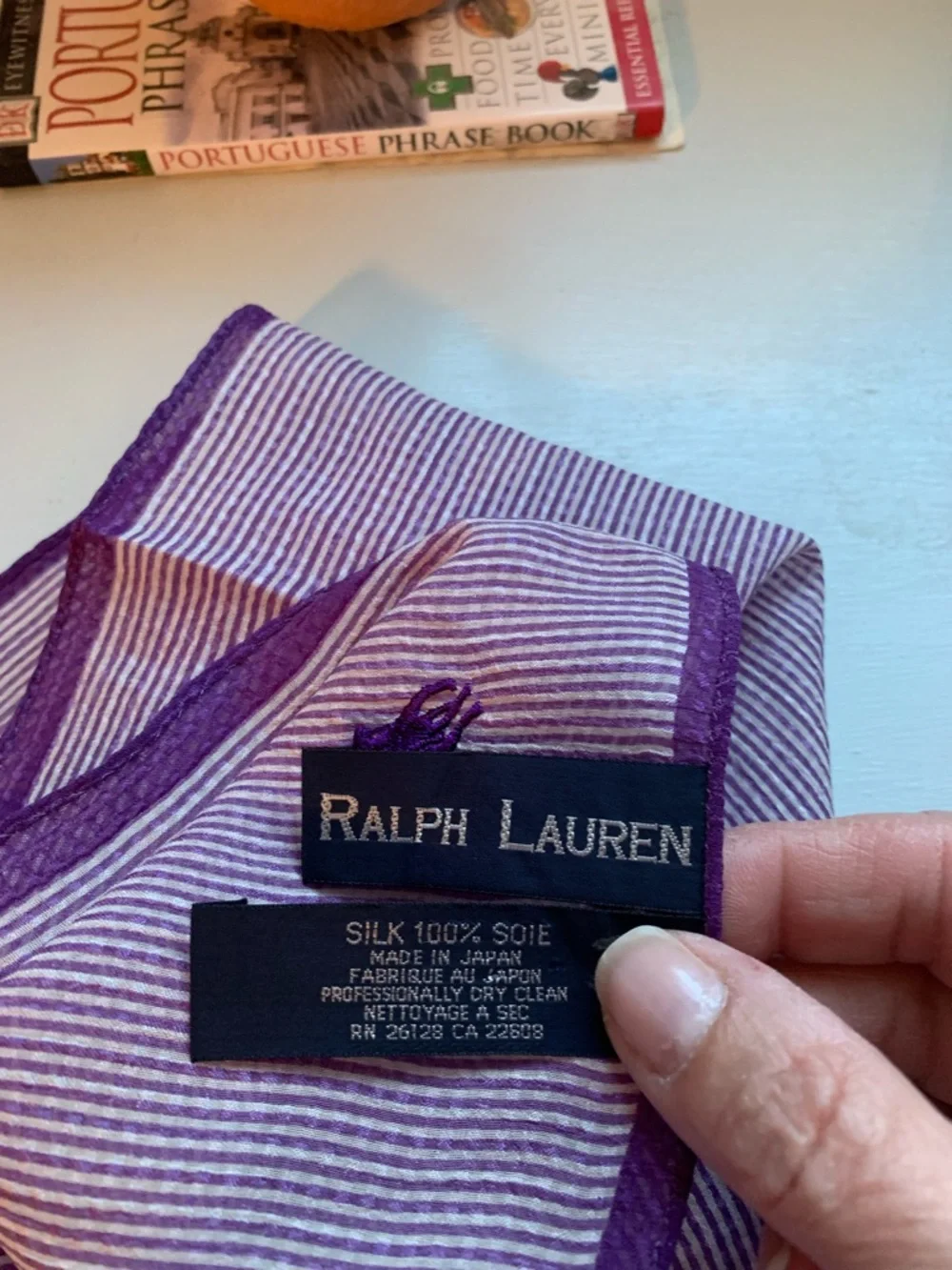 Ralph Lauren Purple and White Striped Silk Scarf